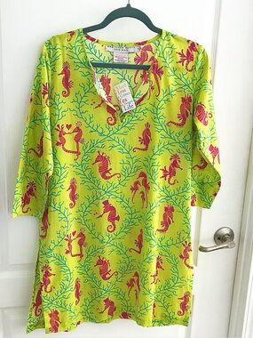 Gretchen Scott Designs Seahorse Cotton Tunic CoverUp, SzS, NWT